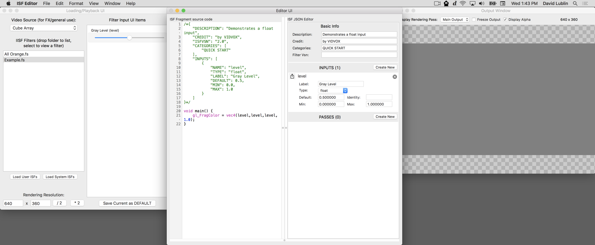 Adding inputs in the ISF Editor